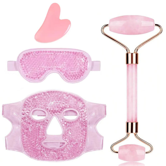 FrozenGlow Set | Kühlende Gesichtsmaske & Rosenquarz-Roller